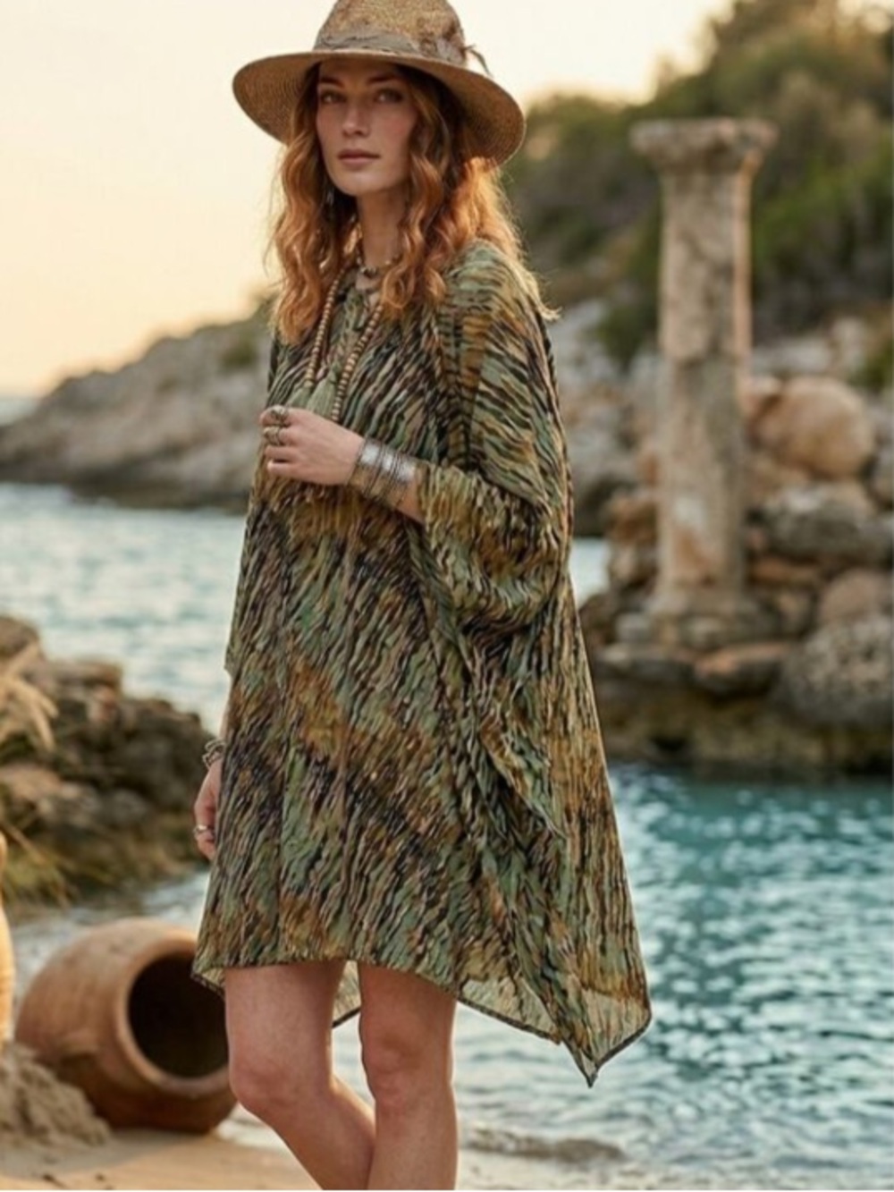 Ulla Johnson Womens Sage Animal Printed tassels Cover up Caftan M/L